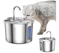 Silent Cat Water Fountain Stainless Steel, 2.2L Cat Water Fountain for Drinking with Faucet, Led Light, Visible Water Level Window, Filter, Pet Water Fountains Cats Bowl Automatic, Silver