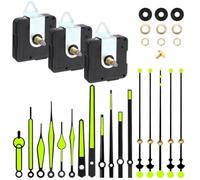 Silent Clock Mechanism 18mm 3-Pack Luminous Metal Plastic Clock Movement 18mm 6 Hand Sets Clock Repair Kit 18mm Silent 3 Motors 18mm for battery Clock Mechanism 3-Pack Quiet Luminous Clock Hands Kit