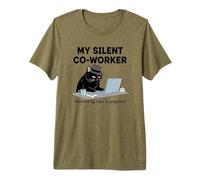 Silent Co-Worker Cat Powered by Naps and Judgment Humor Premium T-Shirt