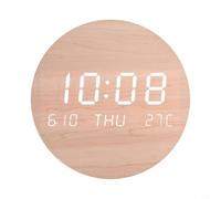 Silent Digital Wall Clock with Multifunction Display of Temperature Date Time and Day for Bedroom Powered by USB or Built in Rechargeable Battery (solid wood color)