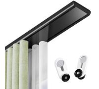 Silent Double Curtain Track Ceiling Mount Heavy-Duty Aluminum track Curtains Rail Set, Bedroom/Window/Hotel Drop Ceiling Curtains Tracks Easy Install Conjoined Double Tracks(Black,3.3m)
