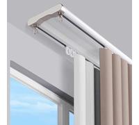 Silent Double Curtain Track Ceiling Mounted - Aluminum Alloy Dual Rail System With Cross-Connection, Ideal For Curtains, Drapes, Room Dividers(Size:400cm/13ft,Color:white)