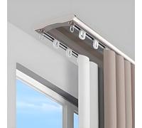 Silent Double Curtain Track Ceiling Mounted - Aluminum Alloy Dual Rail System With Cross-Connection, Ideal For Curtains, Drapes, Room Dividers(Size:400cm/13ft,Color:champagne)