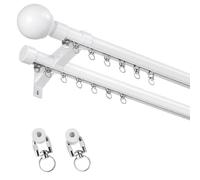 Silent Double Curtain Track System 1m 6m Adjustable Aluminum Sliding Rod with Brackets for Living Room Bedroom or Hospital (White 4.8m)