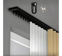 Silent Double Row Curtains Rail Ceiling Curtain Track Aluminum Curtain Rod 3.3ft-16.4ft with Clip and Hook White Black Gray for Balcony Bay Window(Black,290cm/9.5ft)