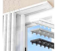 Silent Double Track Curtain Track - Ceiling Mount for 17ft Curtains Perfect for Living Room & Bedroom Dividers Adjustable 3-19ft Lengths Sleek White Finish