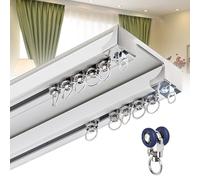 Silent Dual Track Curtain Rail System, Aluminum Alloy Ceiling Mount Curtain Tracks, Easy to Install, for Living Room, Hospital, Bedroom, RV, Office, Bay Window(White,2m/6.56FT(2 * 1m))