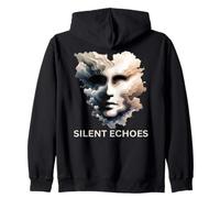 Silent Echoes, Mysterious Abstract Art Face in Clouds Zip Hoodie