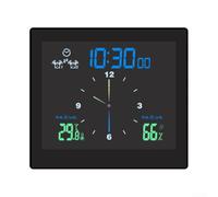 Silent Electronic Wall Clock with Temperature and Humidity Monitor, Chronometer with Dual Countdown and Alarm Functions, Suction Cup for Bathroom and Kitchen (Black)