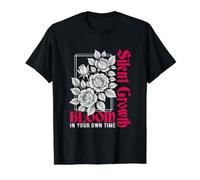 Silent Growth Bloom in Your Own Time Floral Typography Value Graphic T-Shirt, Men, Black, S