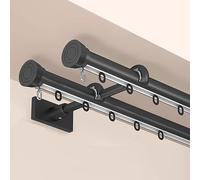 Silent Heavy Duty Curtain Rod Double Curtain Track Wall Mount Aluminum White Gray Black Easy Install for Privacy Living Room Bedroom Curtains(Black,0.9m/3ft)