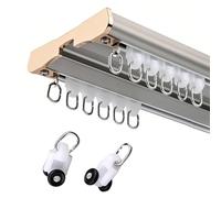 Silent Heavy-Duty Double Curtain Track Rod - Ceiling Mount Aluminum Ra System for Drapes Room Divider Living Room & Bedroom 4.5m (Gray) - & Easy to Install