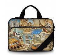 Silent Monsters Laptop bag case 17.3 inch made of Canvas with pocket for accessories, Design: vintage travel