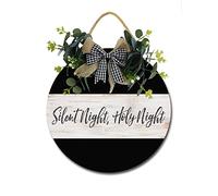 Silent Night Holy Night Wooden Front Door Sign Rustic Round Wreath Wall Hanger Porch Decor Spring and Summer Farmhouse Decoration Housewarming Gift 12 Inches