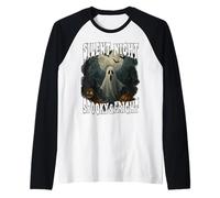 Silent Night Spooky and Fright Happy Halloween Ghost Moon Raglan Baseball Tee
