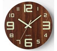 Silent Non-Ticking Wooden Wall Clock, 40cm Battery Operated Glow in the Dark Design Quartz Movement for Living Room Bedroom(B)