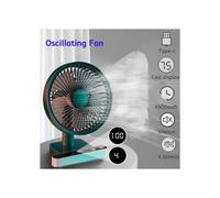 Silent Oscillating Desk Fan, Portable 4000 mAh Battery, 4 Speeds, 180 Degree Rotation, Green