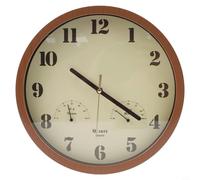 Silent Outdoor Wall Clock with Thermometer & Hygrometer, 10 Inch Weather Resistant Patio Pool Decor, Dark Brown Wood Grain Plastic Frame for Indoor Use(wood grain)