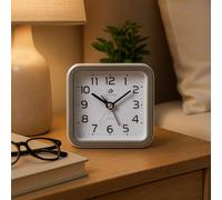 Silent Quartz Alarm Clock 9x9cm - Non-Ticking Bedside Desk Clock with Alarm & Snooze - Battery Operated, Easy-to-Read Numbers - Available in Red, Black, White & Silver JR1812 (White)