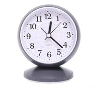 Silent Round Desktop Alarm Clock with Non-Ticking Sweep Movement for Children's Bedroom Bedside or Study Table Gentle Wake-Up Alarm for Kids and Adults Battery Operated Tabletop Clock(gray)