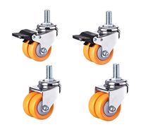 Silent Rubber Swivel Casters with Brake M12 Thread 50mm 150kg Load Capacity Universal Bearings Dustproof Ideal for Furniture & Carts Set of 4