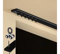 Silent Sliding Aluminum Ultra-Thin Curtain Track,Ceiling Mounted Rail for Curtains,Drapes,and Room Dividers,Invisible Inner Casement Floating Window Curtain Rod(Black,0.9m(3ft))