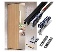Silent Soft Close Sliding Door Hardware Kit - Anti-Slam Smooth Glide Track System for Wall/Ceiling Mount Adjustable 180cm/70.9in Black Finish Soft Open/Close Mechanism