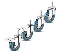 Silent Swivel Casters 4-Pack No Marks on Floors PVC Furniture Wheels with Brake Threaded Stem 80 kg Load Capacity Perfect for Carts Furniture Toolboxes Workbenches