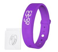 Silent Vibrating Alarm Wristband for who with Partner/New Born/Children, 6×Alarms Pill Reminder Alarm Watch Wrist Clock 3×times Temperature Measurement for Deep Sleepers/Hearing Impaired Deaf (Purple)