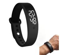 Silent Vibrating Alarm Wristband, Waterproof Vibrating Alarm Reminder Watch Temperature Measurement 10 Vibration Alarms Silent Watch for Hearing Impaired/Heavy Sleepers/Deaf/who with New Borns Black
