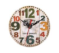 Silent Vintage Wooden Round Wall Clock Arabic Numerals Vintage Rustic Chic Style Wooden Round Home Decor Wall Clock Creative Antique Wall Clock Vintage Style Wooden Round Clocks Home Office