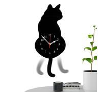 Silent Wall Clock - Decorative Wall Cat Clock With Swing Tail,Home Art Decoration for Living Room Kitchen Restaurant Hotel Dormitory Businesses Rental Spaces