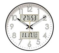 Silent Wall Clock - Round Glow Clock, Quiet Night Display | Luminous Digital Wall Clock with Calendar, Large Face with Temp and Humidity for Home Bedroom Decor, Office Wall Setup, Nighttime Viewing