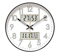 Silent Wall Clock, Round Glow in the Dark Clock for Home Decor, Large 10/12/14 Inch Digital Display with Night Light, Calendar, Temperature and Humidity Displays, Quiet Non-Ticking Wall for Bedroom