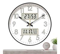 Silent Wall Clock, Round Glow in the Dark Clock for Home Decor, Large 10/12/14 Inch Digital Display with Night Light, Calendar, Temperature and Humidity Displays, Quiet Non-Ticking Wall for Bedroom