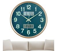 Silent Wall Clock, Wall Clocks with Night Light | Silent Temperature & Humidity Luminous Clock, Calendar and Date, Accurate Round Clocks 15" for Living Room and Cooking