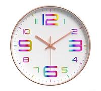 Silent Wall Clock with 3D Rainbow Number Presentation and Lightweight Plastic Build for Wall Mounting (gold)
