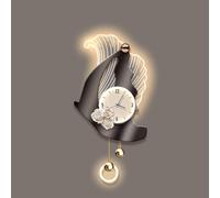 Silent Wall Clock with LED Backlight, 3D Crystal Porcelain Art Decor, Remote Dimmable Night Light for Living Room Bedroom, 220V Plug-in Sconce