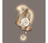 Silent Wall Clock with LED Backlight, 3D Crystal Porcelain Art Decor, Remote Dimmable Night Light for Living Room Bedroom, 220V Plug-in Sconce