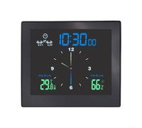Silent Wall Clock with Temperature and Humidity Tracking, Dual Alarm Clocks, Countdown Timer Modes, Includes Suction Cup for Installation on Smooth Surfaces (Black)