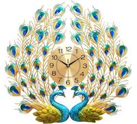 Silent Wall-Clocks,Modern Creative Wall Clock Peacock Metal Diamond-Set Clocks Home Fashion Watches Decorative Crystal Watch,24.8 * 23.6 inch