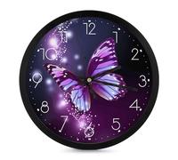 Silent Wall Clocks Modern Wall Clock Cute Purple Butterfly Printed Fashion Round Wall Clock Digital Wall Clock Battery Operated for Office Classroom School Home Living Room Bedroom Kitchen Decor
