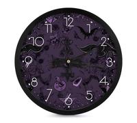 Silent Wall Clocks Modern Wall Clock Purple Black Goth Spooky Printed Fashion Round Wall Clock Digital Wall Clock Battery Operated for Office Classroom School Home Living Room Bedroom Kitchen Decor
