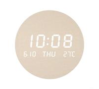 Silent Wooden LED Wall Clock with Large Digital Display, Date, Day and Temperature for Living Room or Bedroom, Dual Power Supply, Waterproof Face, Modern Round Design