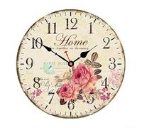 Silent Wooden Wall Clock 30cm with Floral Design Battery Powered for Flexible Placement in Home or Office Large Clear Numbers
