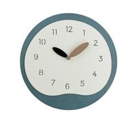 Silent Wooden Wall Clock Vintage Rustic Chic Style Arabic Numerals Two Colored Boards Wooden Round Decorative Wall Clock (Blue)