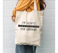 Silently Correcting You Grammar Tote Bag The Alphabet Gift Shop Cream One Size