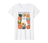 Silently Judging You Funny Sarcastic Cat Floral Value Graphic T-Shirt, Women, White, L