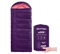 Silentnight Sleeping Bag for Adults - 3 Season Lightweight Soft Thick Cosy Warm Mummy Sleeping Bag for Spring Summer Camping Hiking Outdoor Travel for Warm and Cold Weather - Purple
