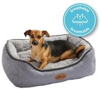 Silentnight Airmax Dog Bed Small Dog Cat Pet Bed with Removable and Reversible Cushion, Mesh Sides to Prevent Overheating and Non-Slip Base Easy Clean Machine Washable, 61x48 x18cm, Small,Grey
